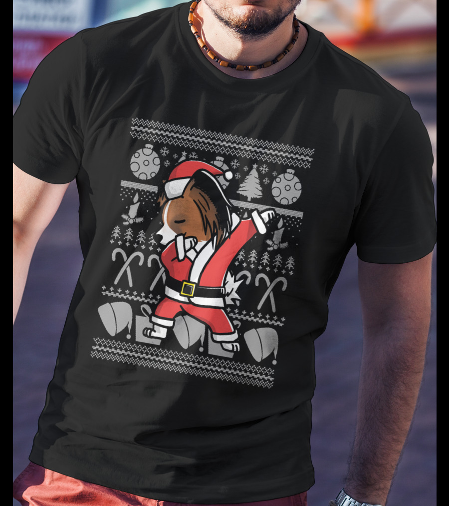 Funny Christmas Papillon Dabbing Santa Dog Dab T-Shirt