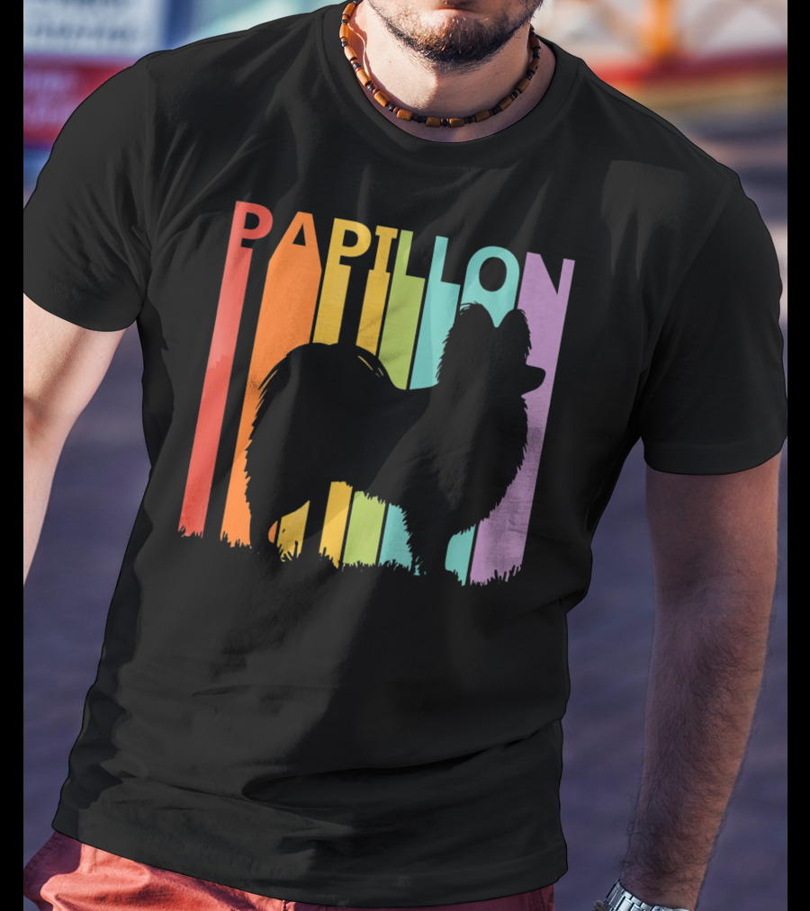 Papillon Dog Silhouette With Colorful T-Shirt