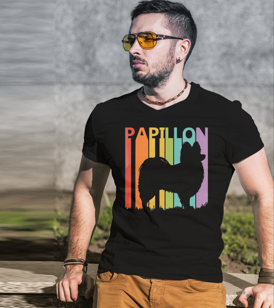 Papillon Dog Silhouette With Colorful T-Shirt