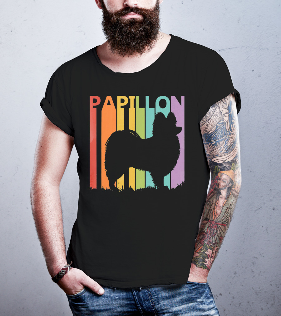 Papillon Dog Silhouette With Colorful T-Shirt