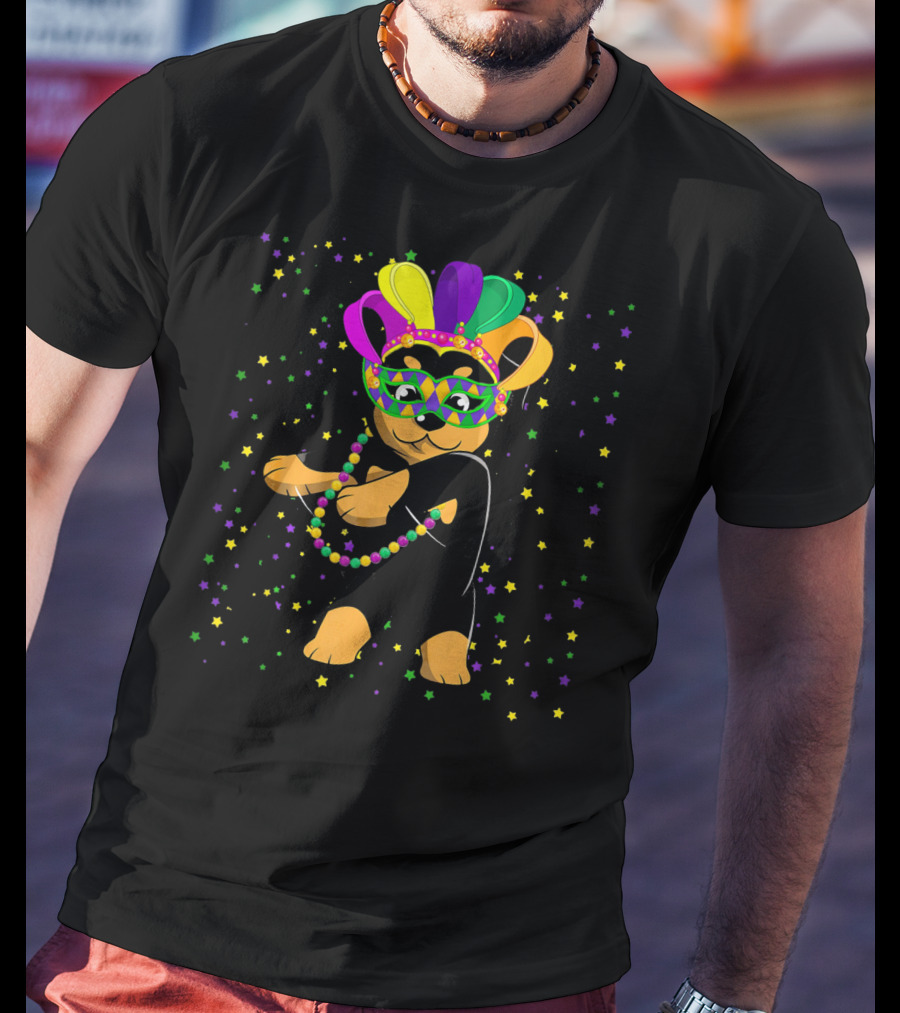 Rottweiler Flossing Beads Jester Hat Mardi Gras Fun T-Shirt