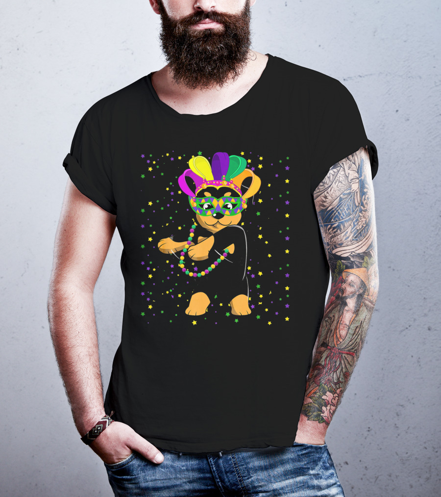 Rottweiler Flossing Beads Jester Hat Mardi Gras Fun T-Shirt