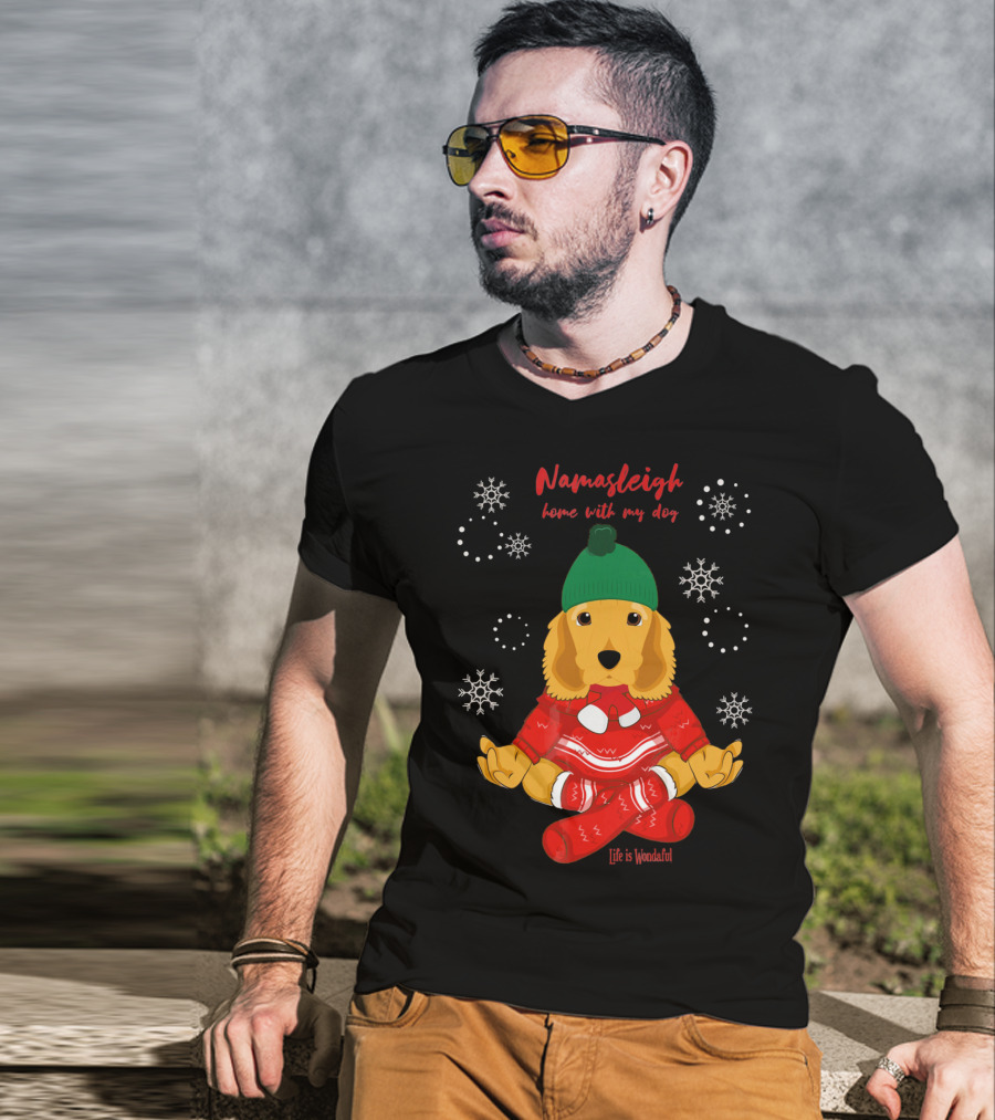Namasleigh Cocker Spaniel Love Christmas Yoga Dog Life Is Wonderful T-Shirt