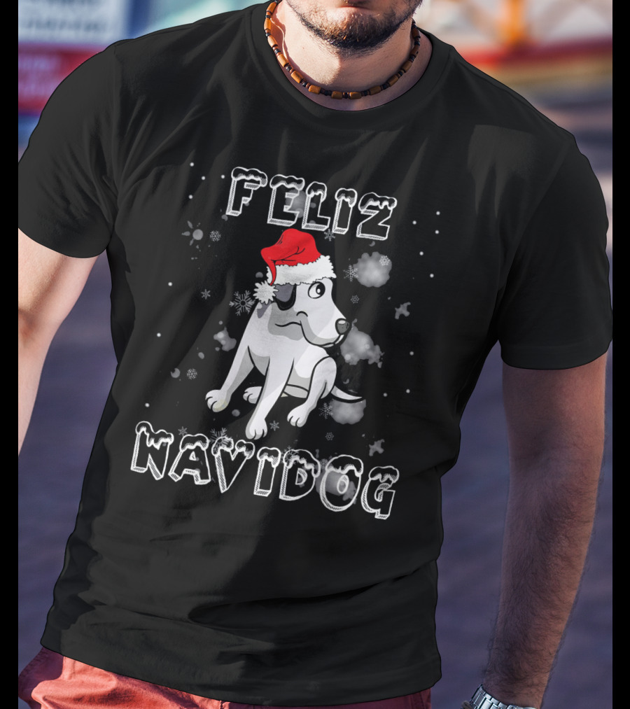 Feliz Navidog Great Dane Dog Santa Hat Snowflakes T-Shirt