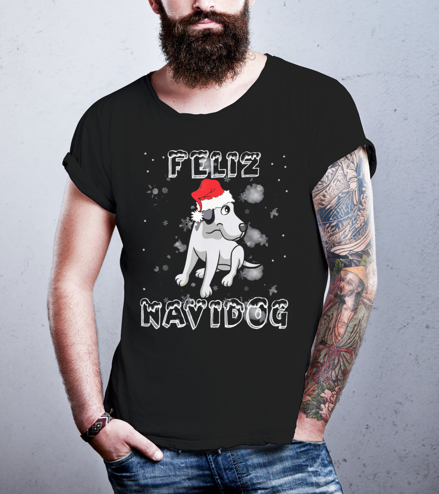 Feliz Navidog Great Dane Dog Santa Hat Snowflakes T-Shirt