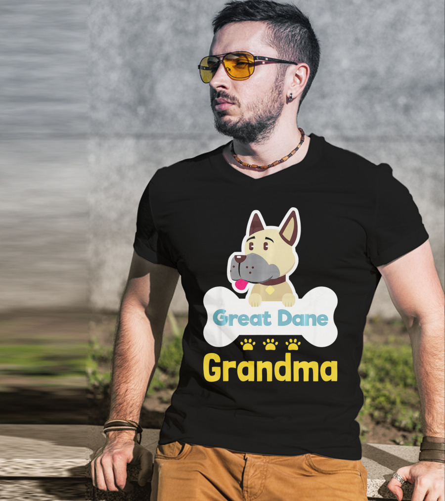 Great Dane Grandma Dog Bone With Paw Prints T-Shirt