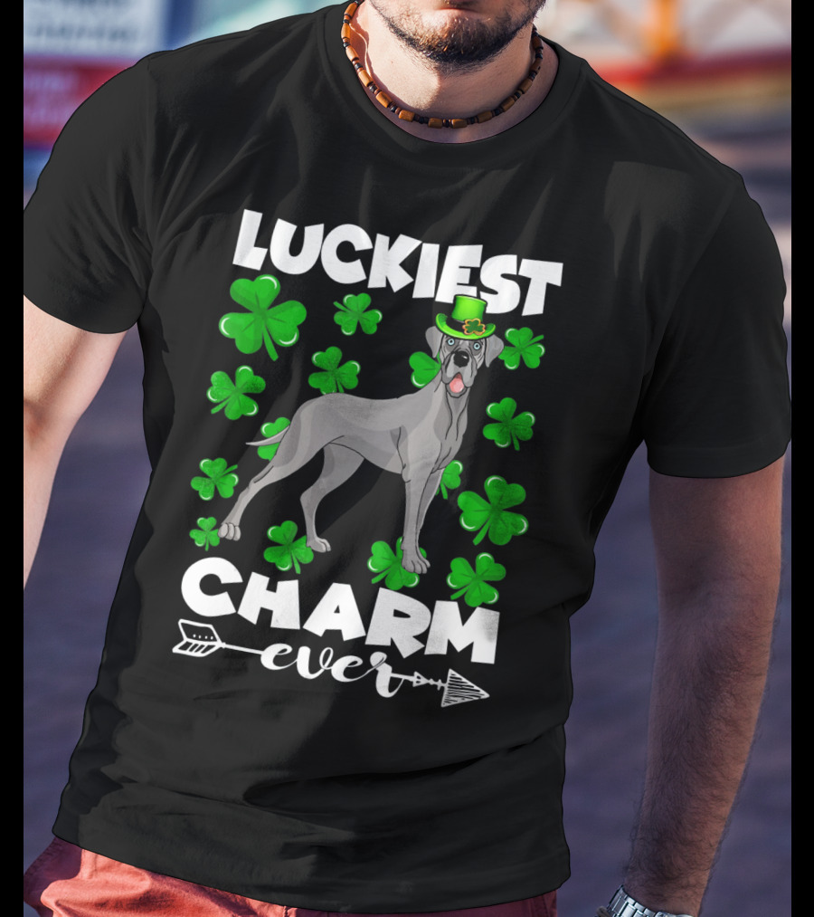 Luckiest Charm Ever Great Dane Shamrocks Hat T-Shirt