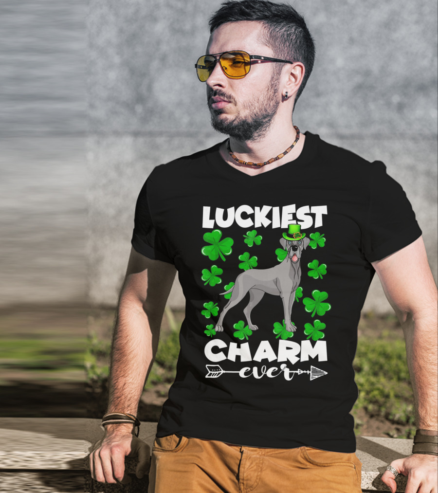 Luckiest Charm Ever Great Dane Shamrocks Hat T-Shirt
