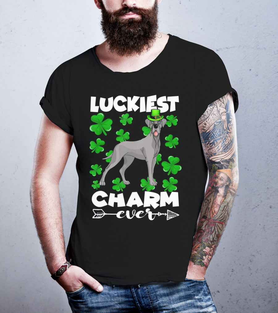 Luckiest Charm Ever Great Dane Shamrocks Hat T-Shirt