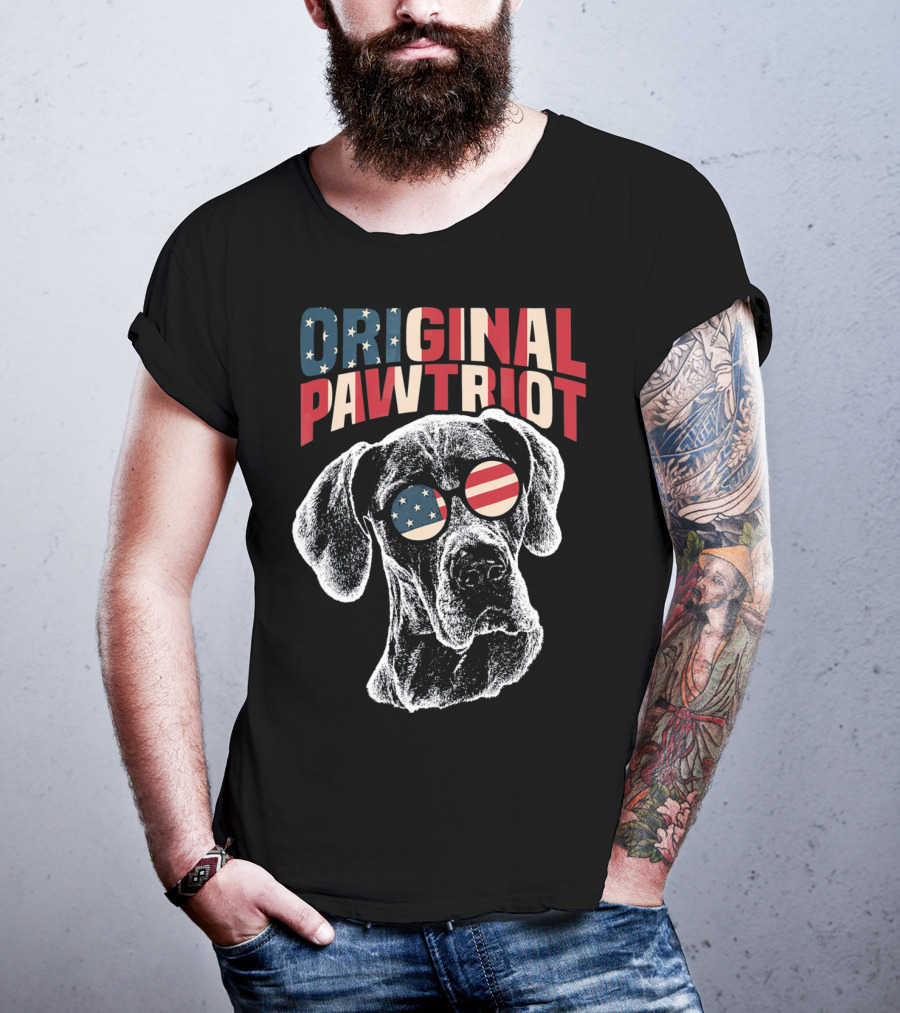 Original Pawtriot Great Dane USA Flag Funny July T-Shirt
