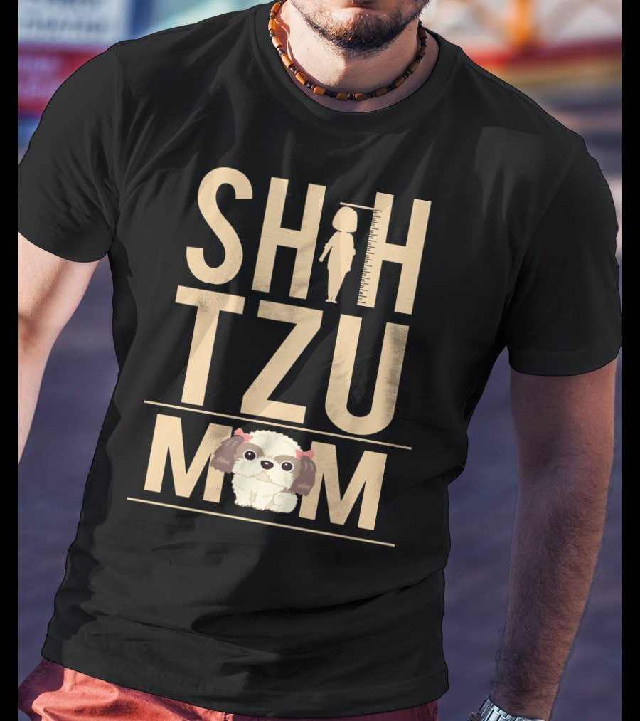 Shih Tzu Mom With Silhouette And Cute Shih Tzu Puppy T-Shirt