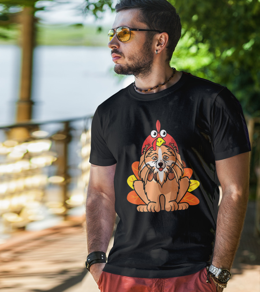 Happy Thanksgiving Pomeranian Turkey Dog With Colorful Feathers T-Shirt
