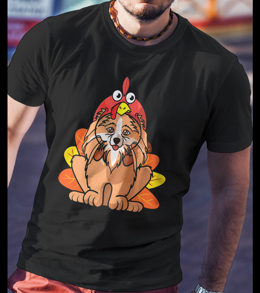 Happy Thanksgiving Pomeranian Turkey Dog With Colorful Feathers T-Shirt