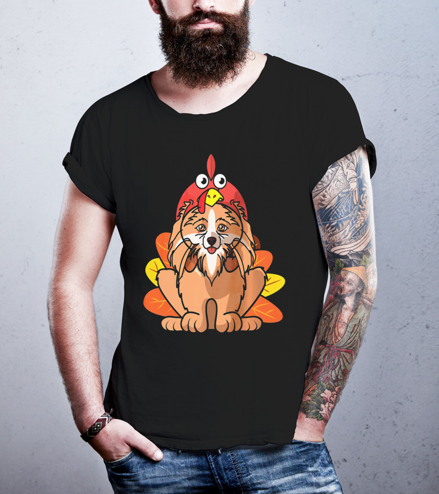 Happy Thanksgiving Pomeranian Turkey Dog With Colorful Feathers T-Shirt