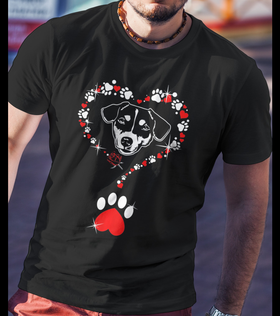 Jack Russell Dog Heart Pawprints Valentine's Day T-Shirt