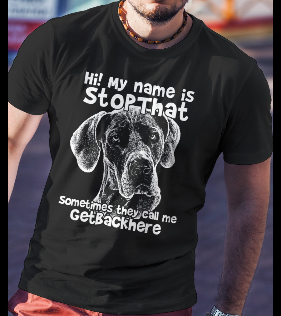 Hi My Name Is StopThat Sometimes They Call Me GetBackHere Funny Great Dane T-Shirt