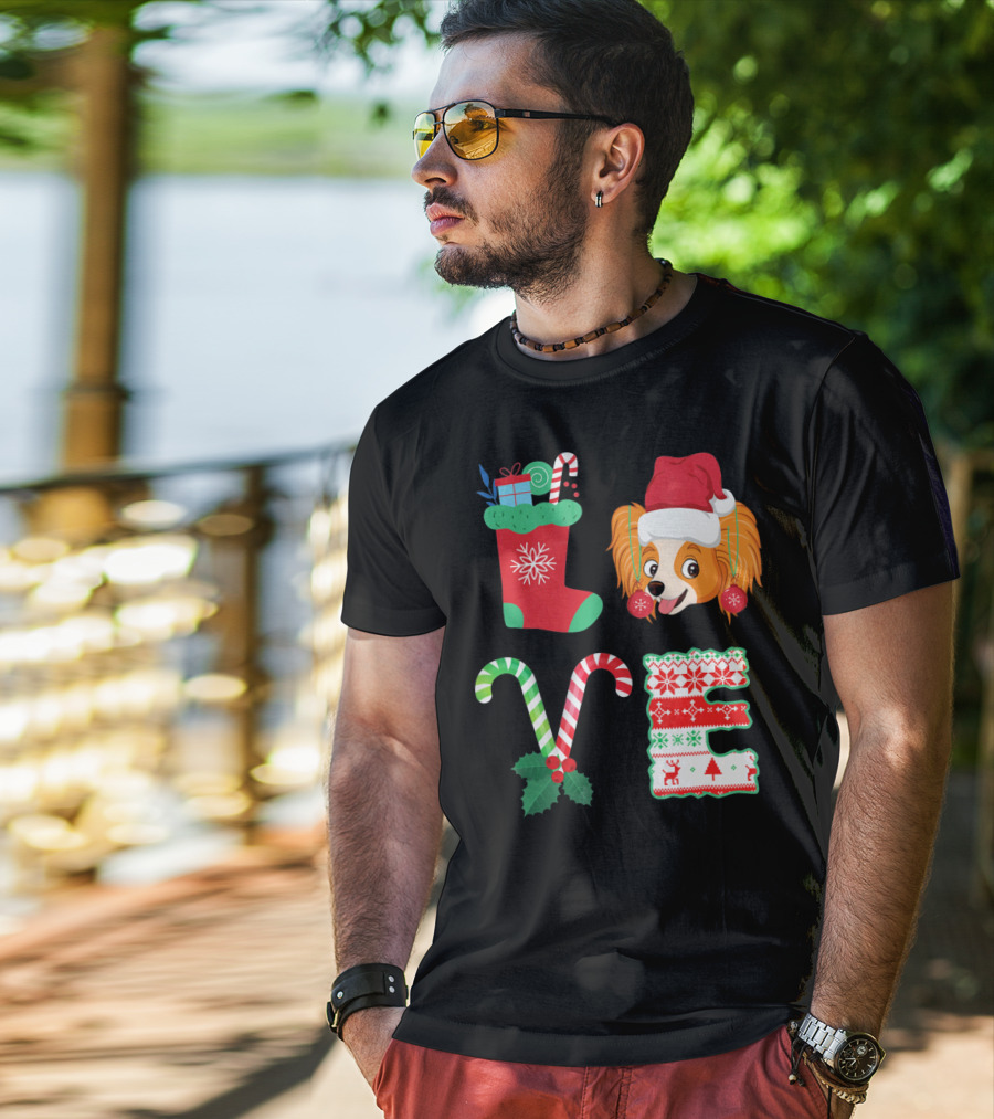 I Love My Papillon Christmas Dog Holiday Decorations T-Shirt