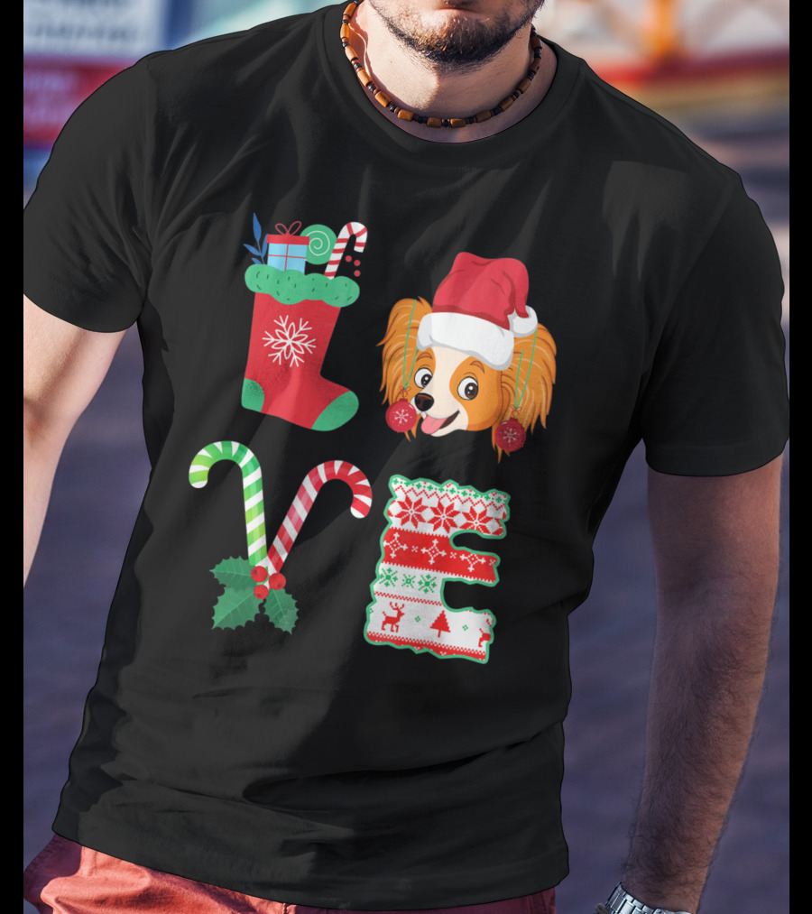 I Love My Papillon Christmas Dog Holiday Decorations T-Shirt
