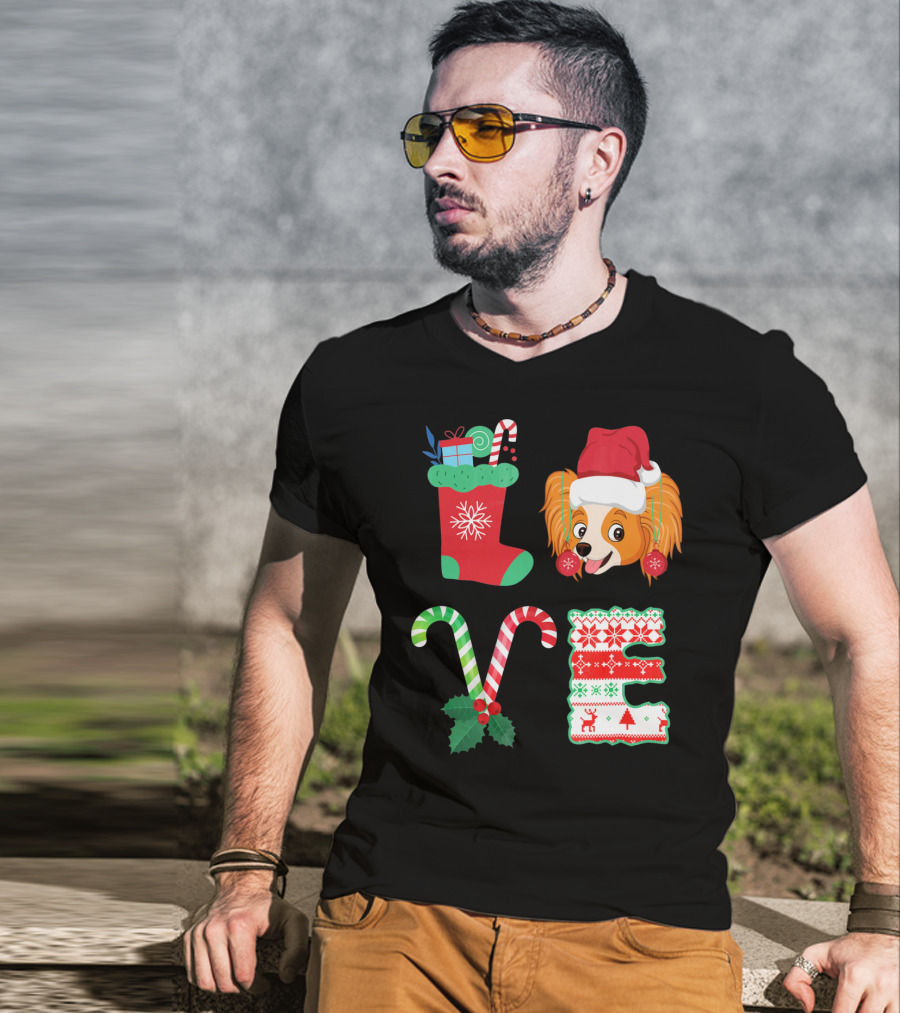 I Love My Papillon Christmas Dog Holiday Decorations T-Shirt