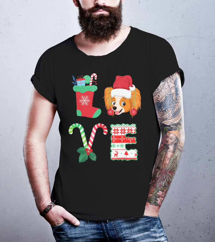 I Love My Papillon Christmas Dog Holiday Decorations T-Shirt