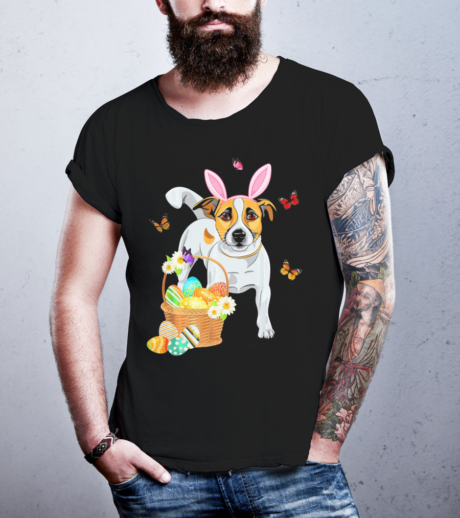 Jack Russell Bunny Hat Easter Eggs Basket Butterflies T-Shirt