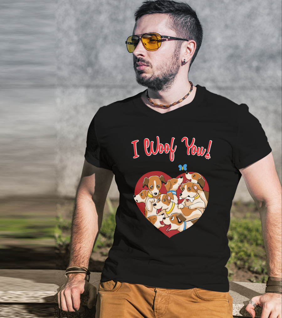 I Woof You Jack Russell Terrier Valentines Day Heart Puppies T-Shirt