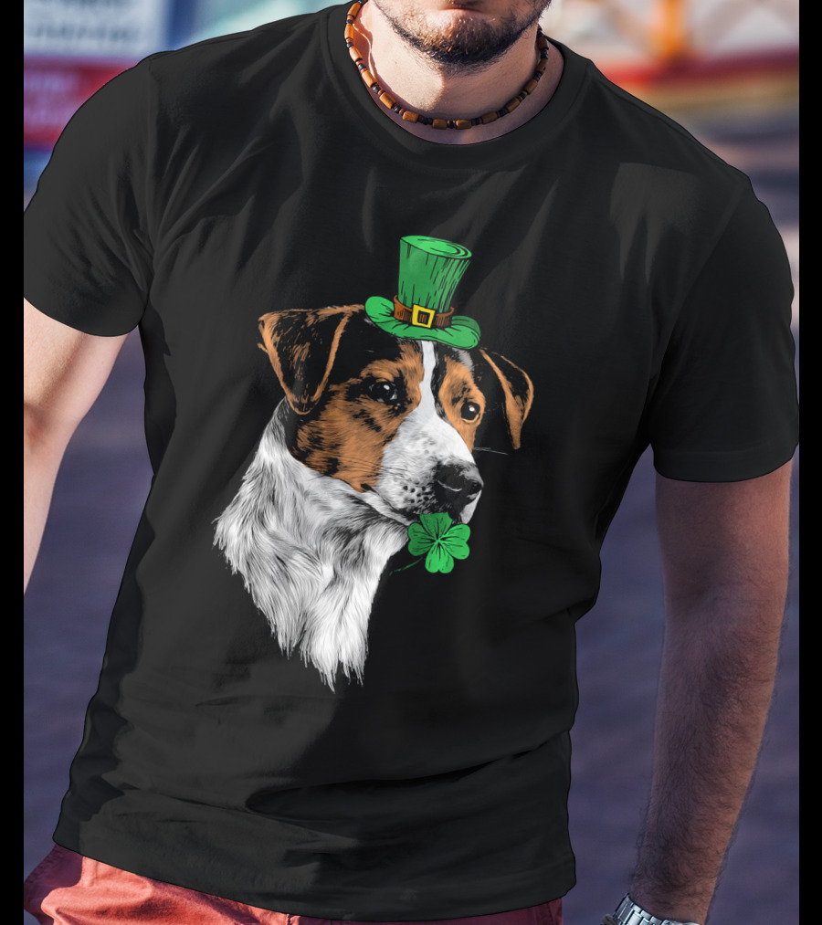 Jack Russell Terrier With Leprechaun Hat And Shamrock St Patrick's Day T-Shirt