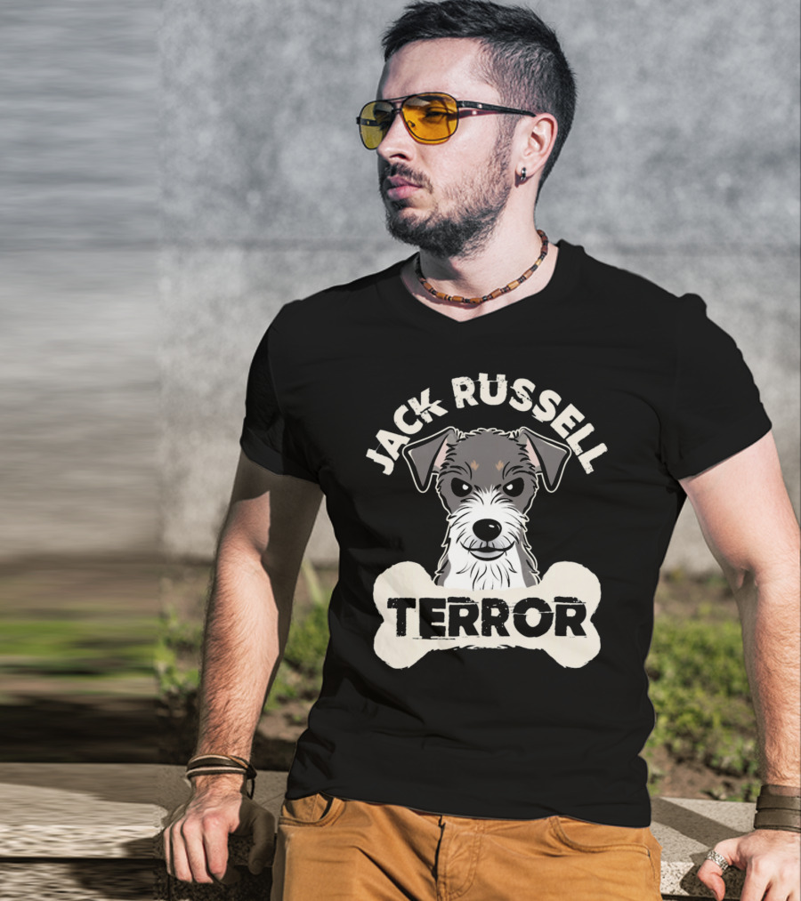 Jack Russell Terrier With Bone Graphic And 'Terror' Text T-Shirt