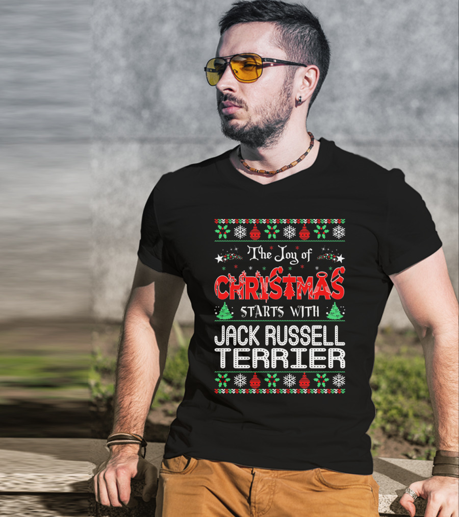 The Joy Of Christmas Starts With Jack Russell Terrier Festive T-Shirt