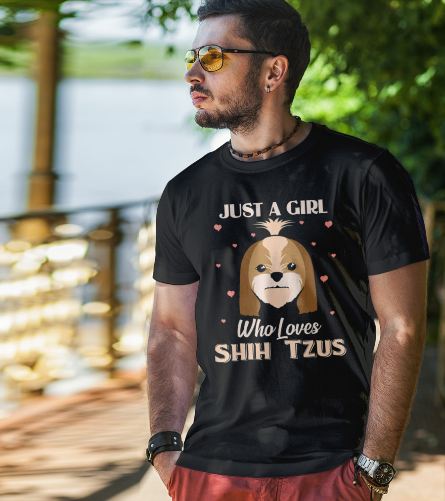 Just A Girl Who Loves Shih Tzus With Cute Dog And Hearts T-Shirt