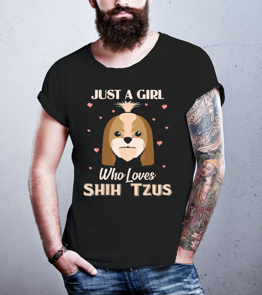 Just A Girl Who Loves Shih Tzus With Cute Dog And Hearts T-Shirt