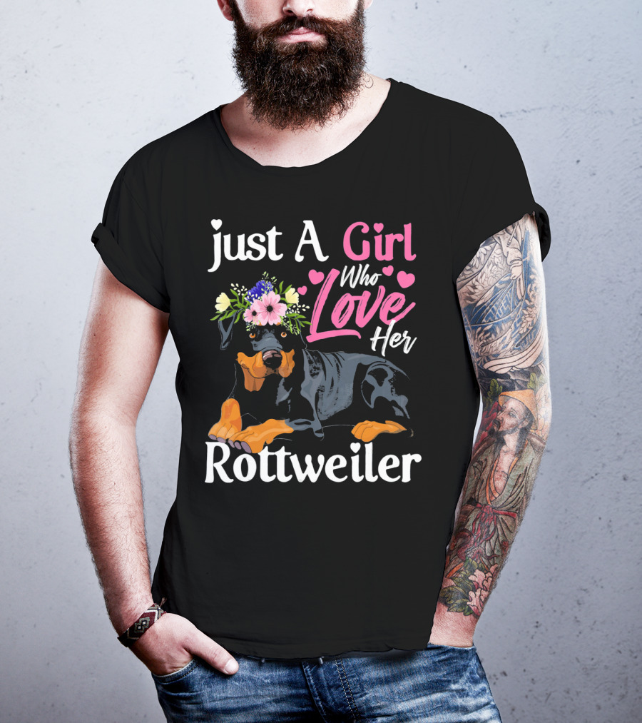 Just A Girl Who Loves Her Rottweiler With Floral Crown And Heart Accents T-Shirt