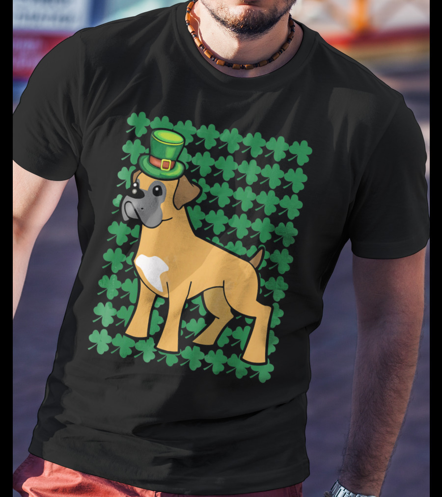 Leprechaun Boxer Dog With Clover T-Shirt