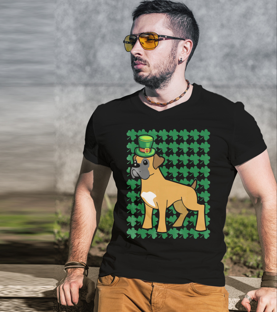 Leprechaun Boxer Dog With Clover T-Shirt