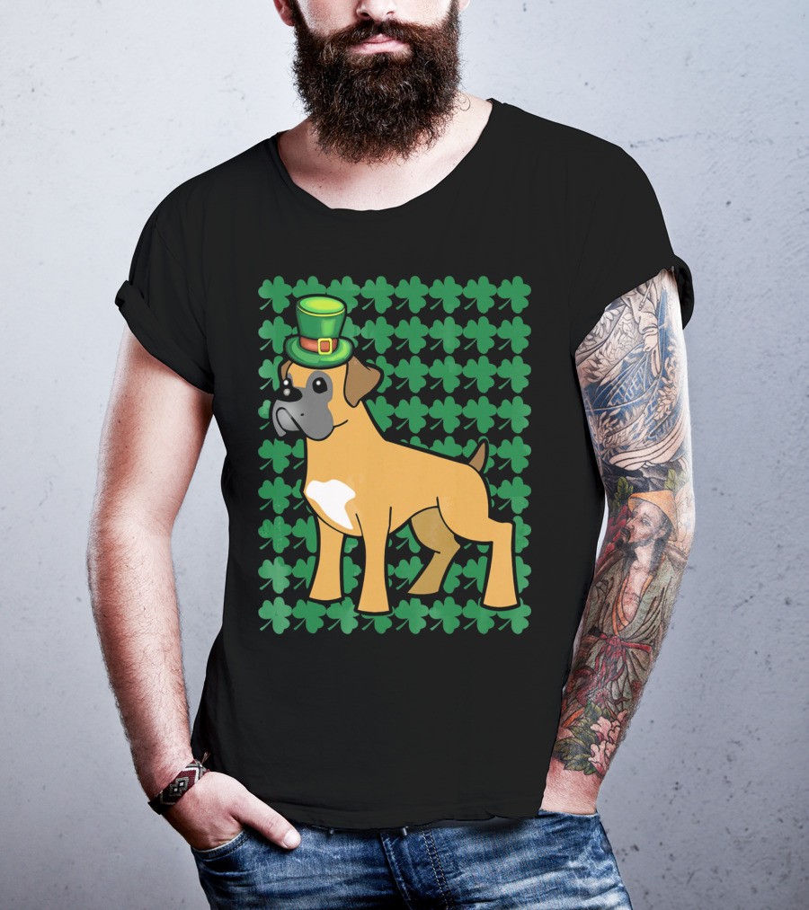 Leprechaun Boxer Dog With Clover T-Shirt