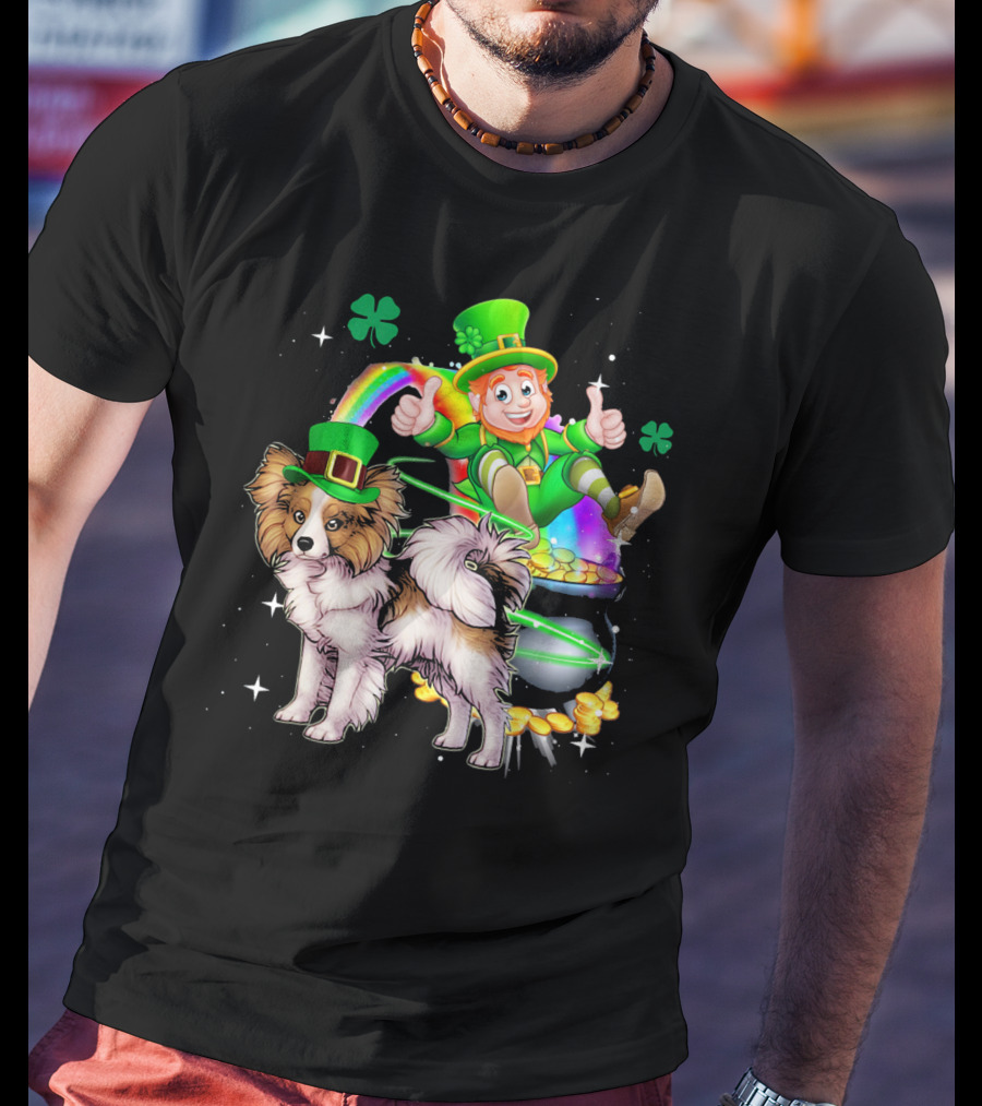 Leprechaun Papillon St Patrick's Day Shamrock Rainbow Pot Of Gold T-Shirt