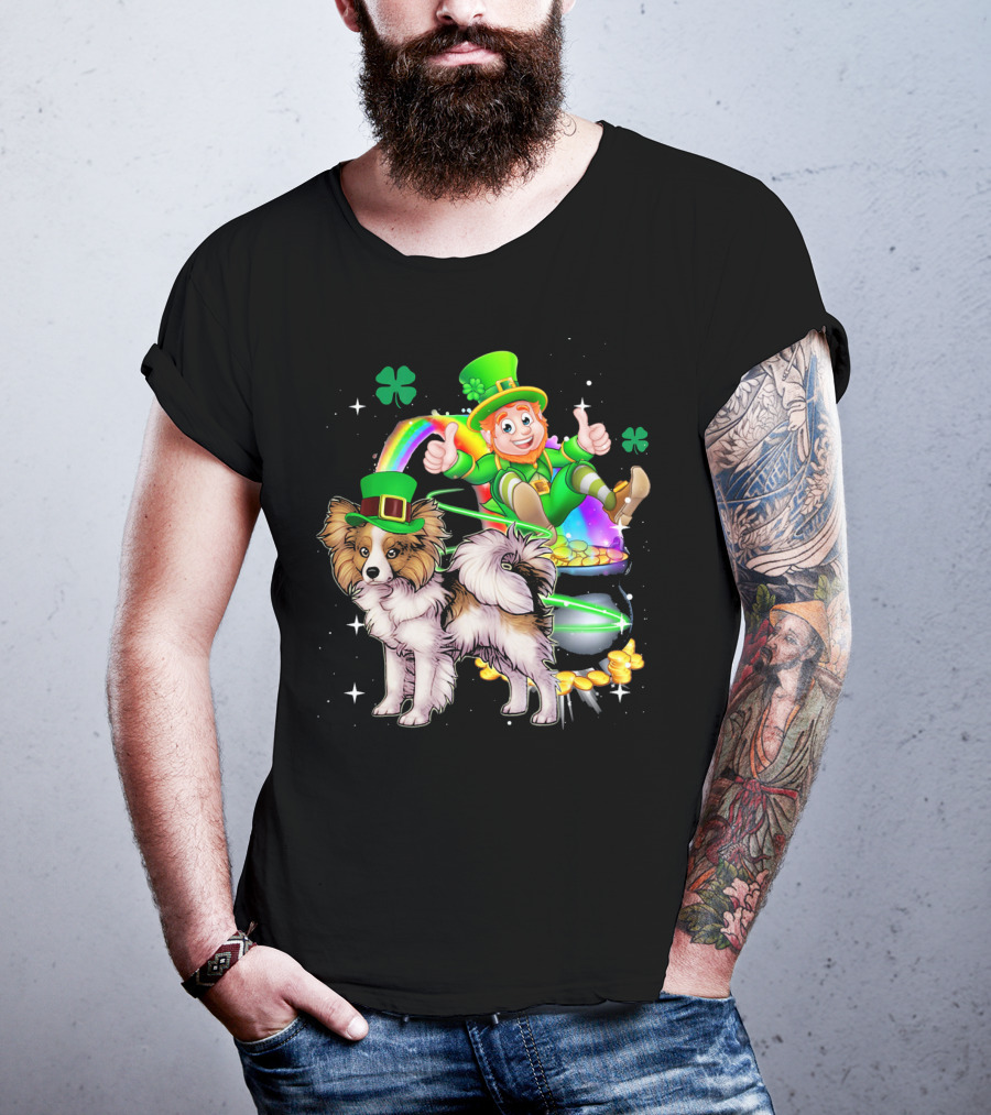 Leprechaun Papillon St Patrick's Day Shamrock Rainbow Pot Of Gold T-Shirt
