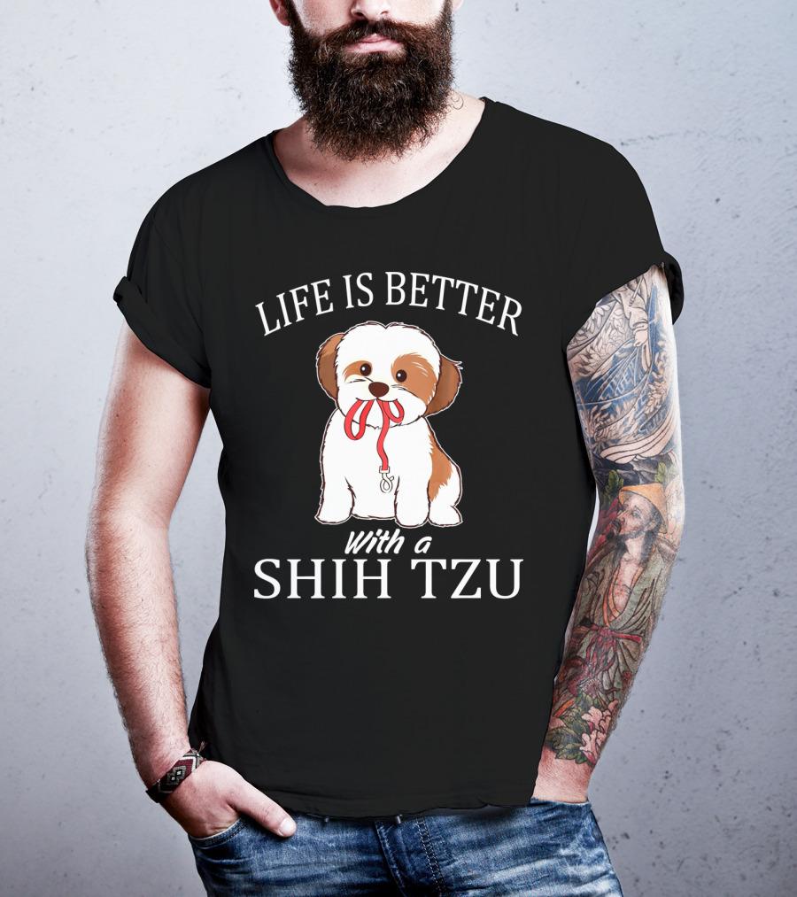 Life Is Better With A Shih Tzu Leash Puppy T-Shirt
