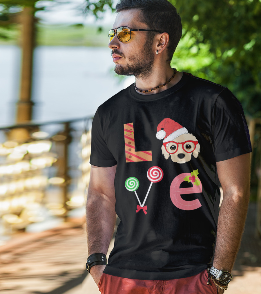 Love Cocker Spaniel Santa Christmas Dog Lollipop Glasses T-Shirt