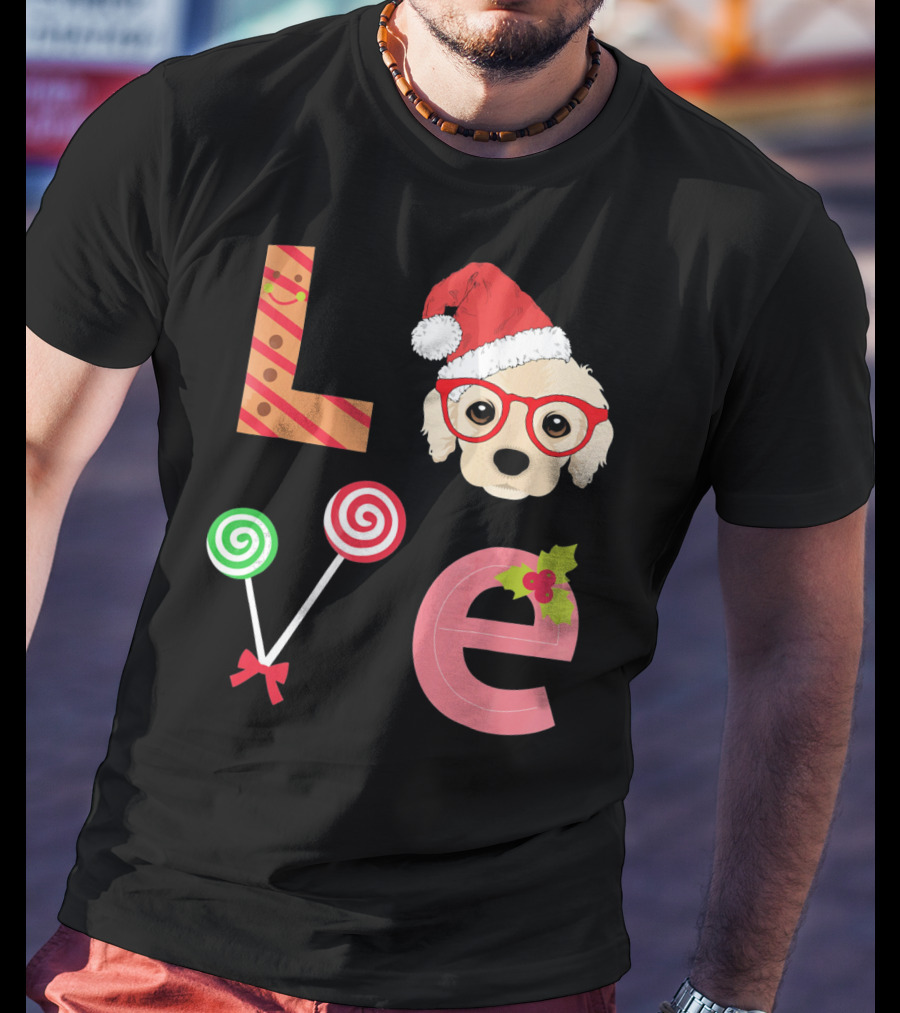 Love Cocker Spaniel Santa Christmas Dog Lollipop Glasses T-Shirt