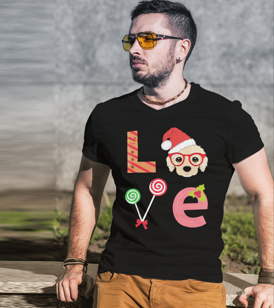 Love Cocker Spaniel Santa Christmas Dog Lollipop Glasses T-Shirt