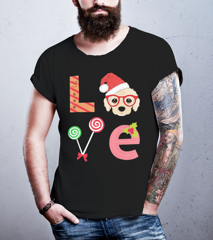 Love Cocker Spaniel Santa Christmas Dog Lollipop Glasses T-Shirt