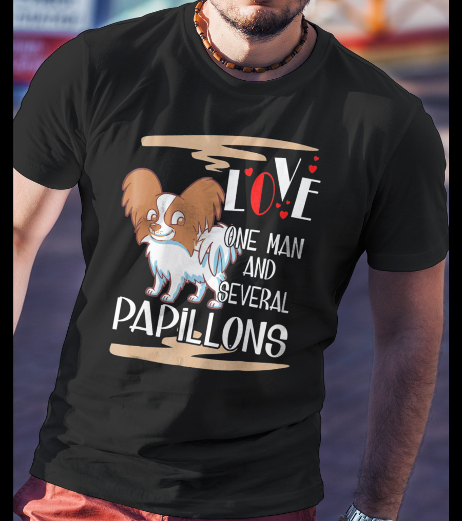 Love One Man And Several Papillons With Hearts T-Shirt