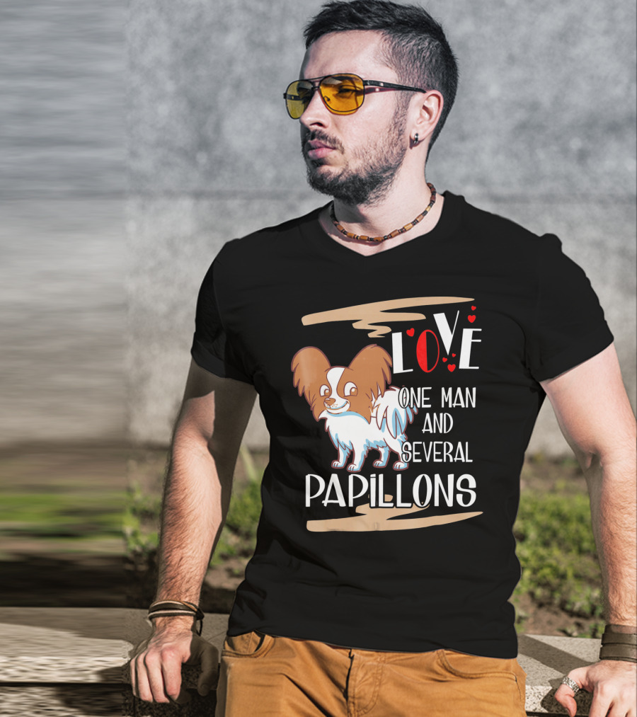 Love One Man And Several Papillons With Hearts T-Shirt