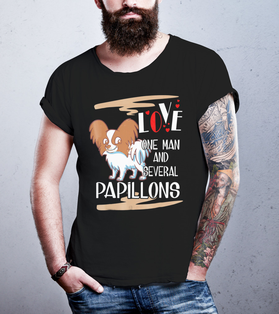 Love One Man And Several Papillons With Hearts T-Shirt