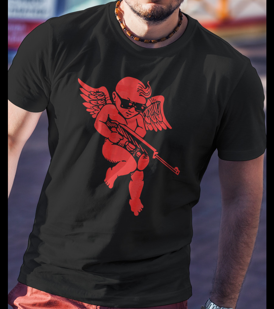 Bad Cupid With Gun And Sunglasses For A Funny Valentine T-Shirt