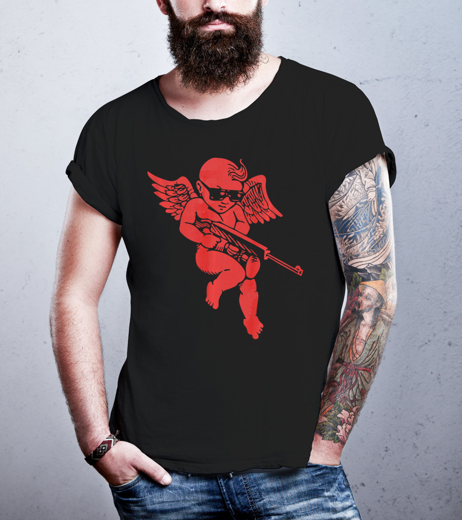 Bad Cupid With Gun And Sunglasses For A Funny Valentine T-Shirt