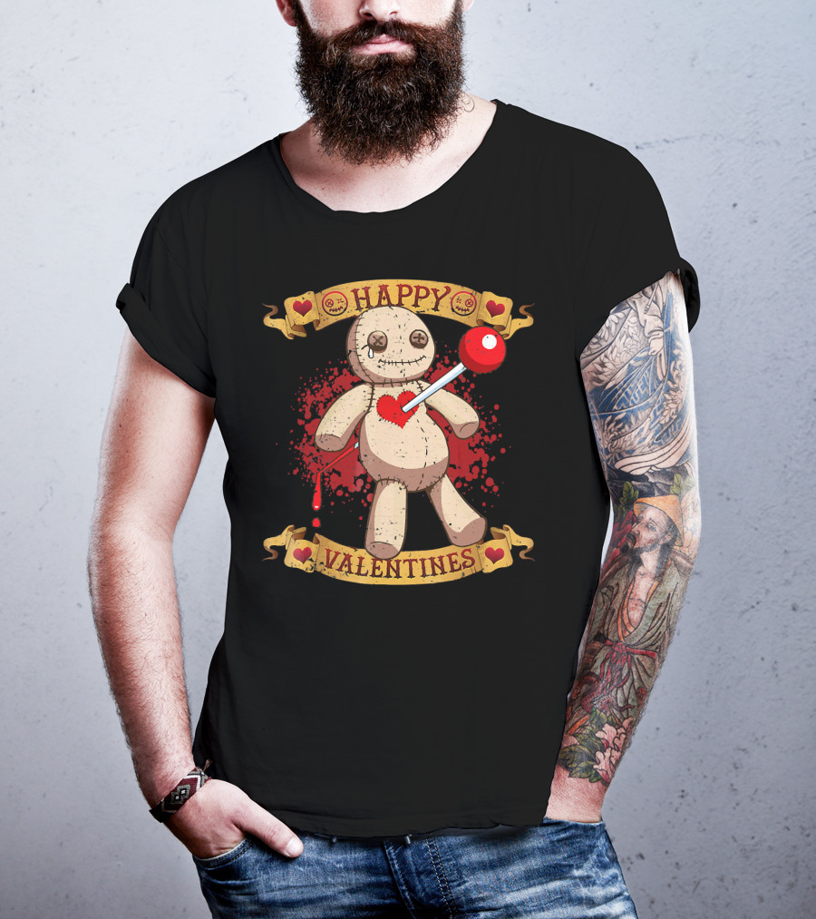 Happy Valentines Voodoo Doll With Heart And Lollipop Stabbing T-Shirt
