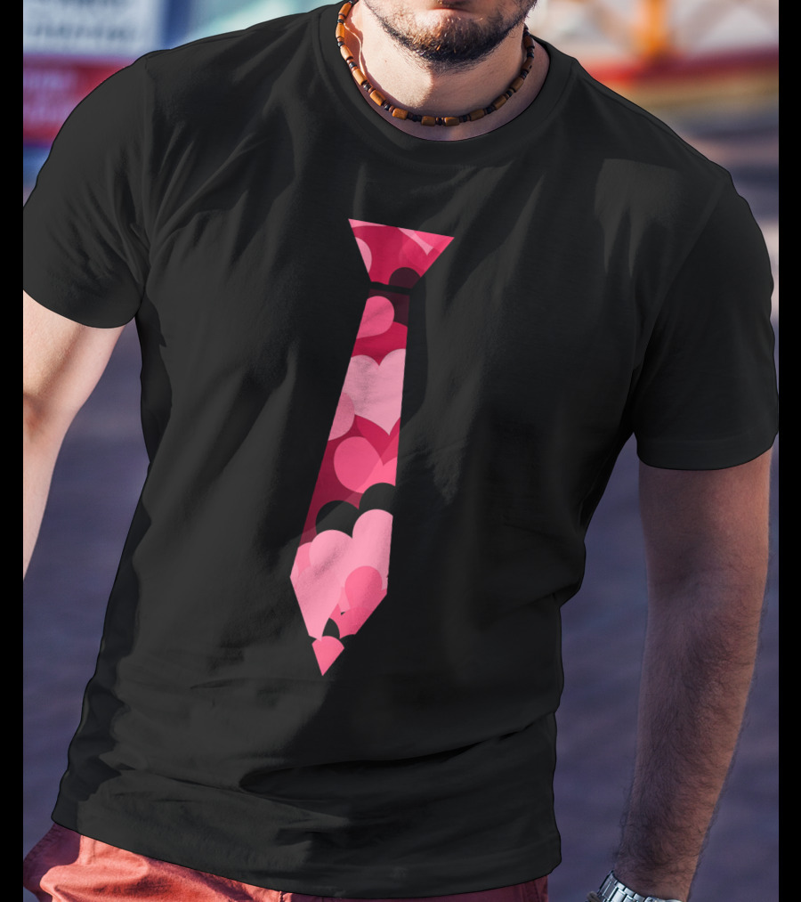 Awesome Red And Pink Heart Patterned Neck Tie T-Shirt