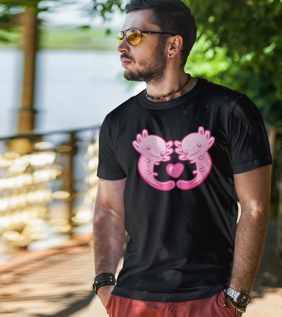 Axolotl Love Heart Cute Valentine's Amphibian T-Shirt